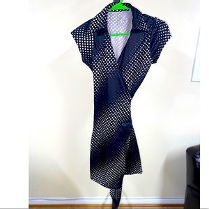 Black and white polkadot wrap dress
